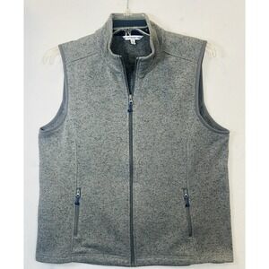 Southern Tide Heather Gray Sweater Fleece Vest Mens‎ Lg Full Zip Pockets Preppy